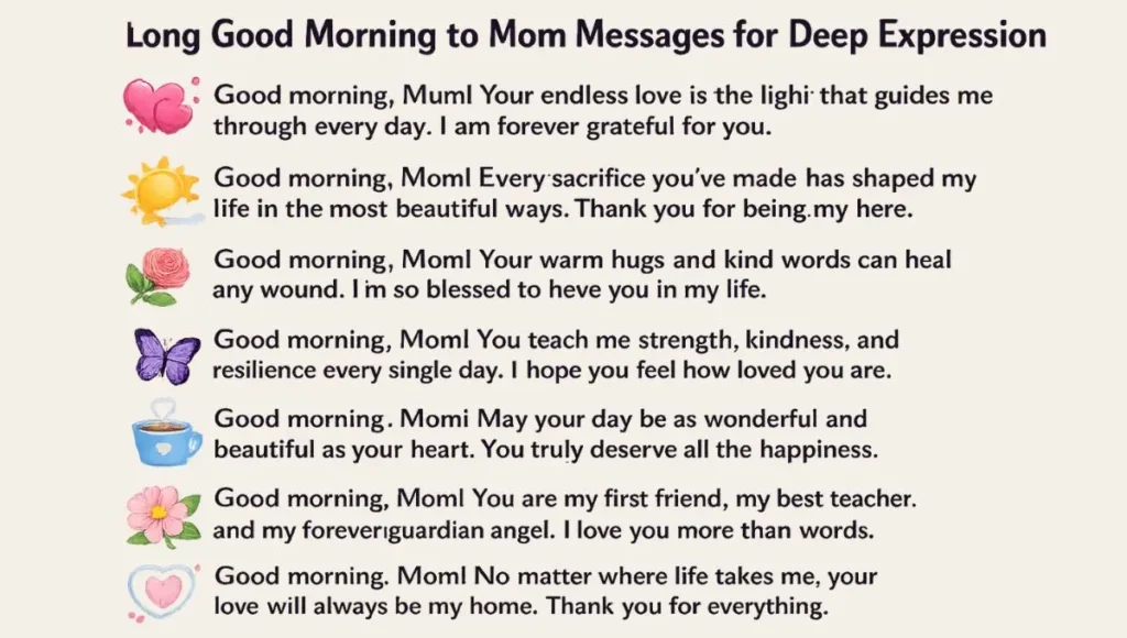 Long Good Morning to Mom Messages for Deep Expression